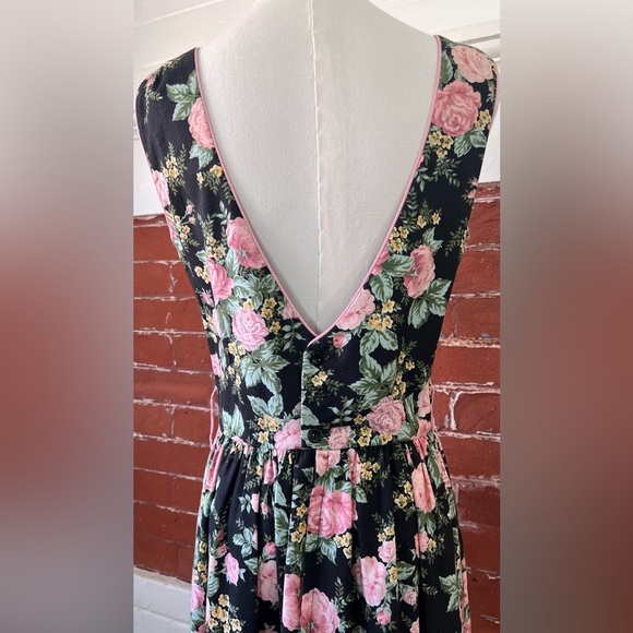 Vintage Lanz 80’s Black and Pink Floral Midi Dress Sleeveless Cottagecore - Picture 8 of 16